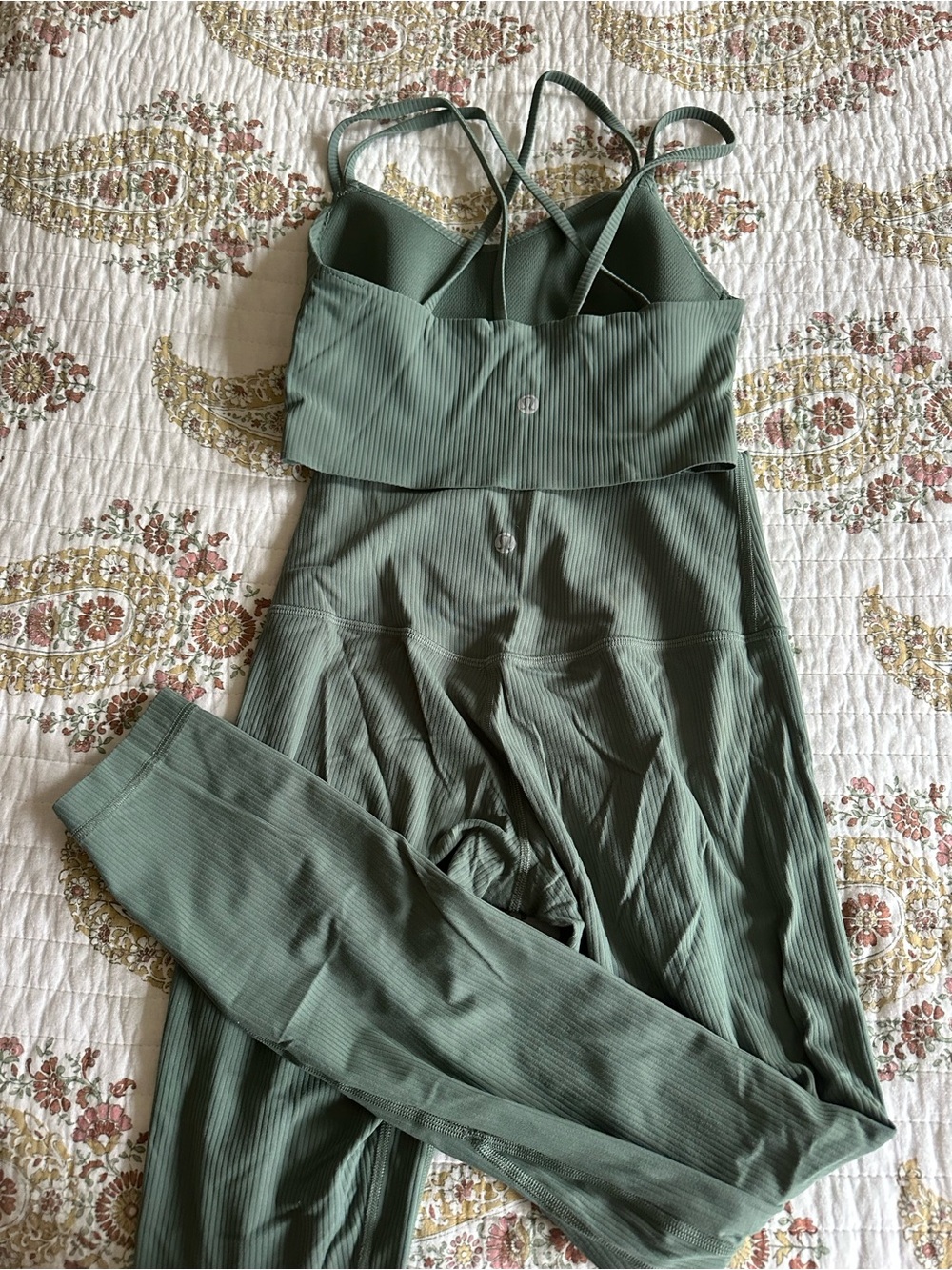 lululemon athletica Green Ribbed Sports Bra and Leggings Set